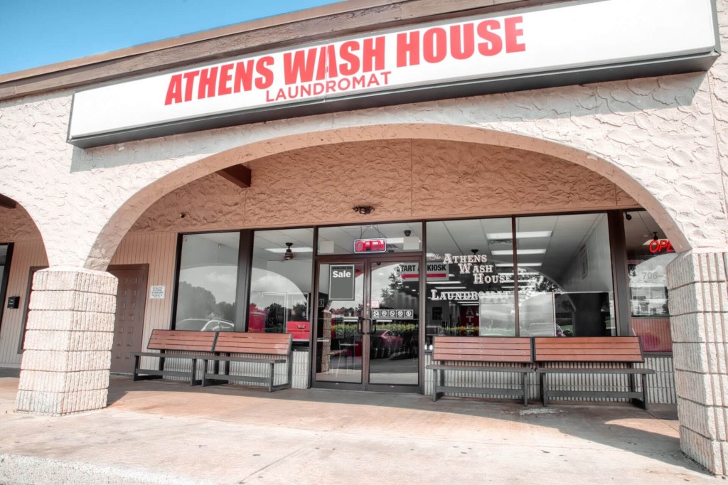 athens wash house night view
